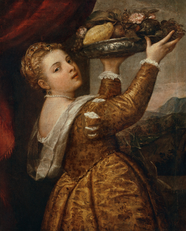 Mädchen mit Fruchtschale von Tizian (Tiziano Vercellio/ Titian)