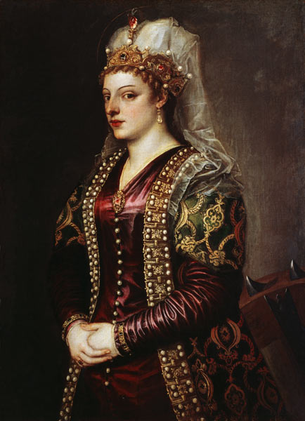 Portrait of Caterina Cornaro (1454-1510) wife of King James II of Cyprus, dressed as St. Catherine o von Tizian (Tiziano Vercellio/ Titian)