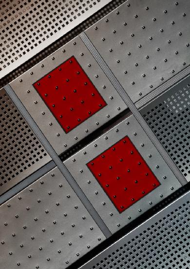 red metal squares