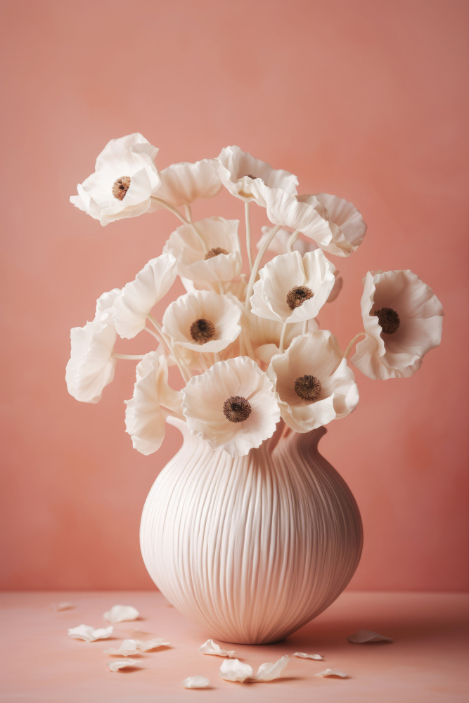 White Poppy On Coral Background von Treechild