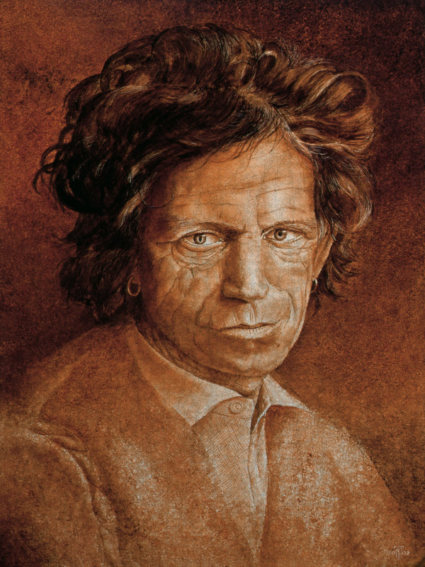 Keith Richards (b.1943) (oil glazes on cracked gesso on canvas laid on board)  von Trevor  Neal