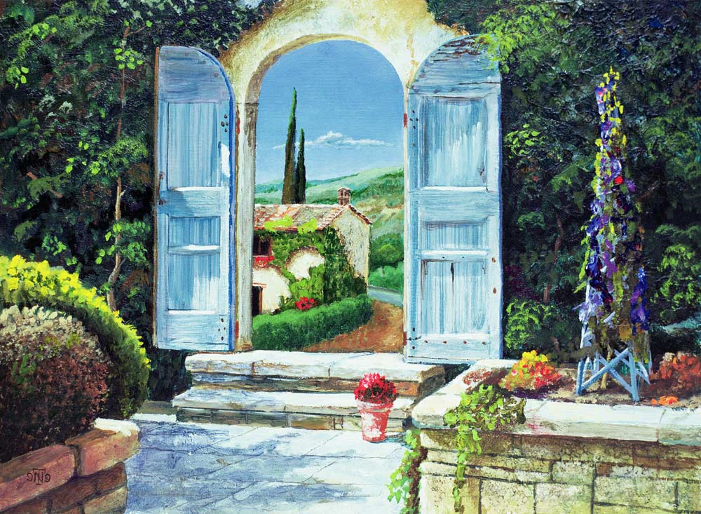 Shuttered Doorway, Volterra, Italy, 1999 (oil on board)  von Trevor  Neal