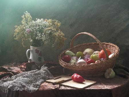 Still life with vegetable basket