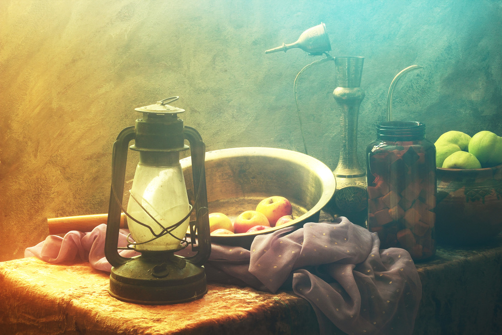 Still Life with Lamp and fruits von UstinaGreen