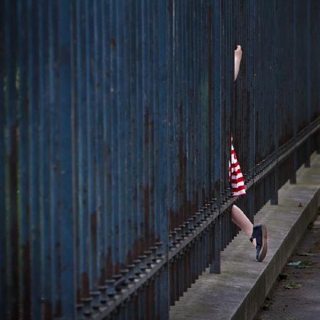 girl in striped red dress