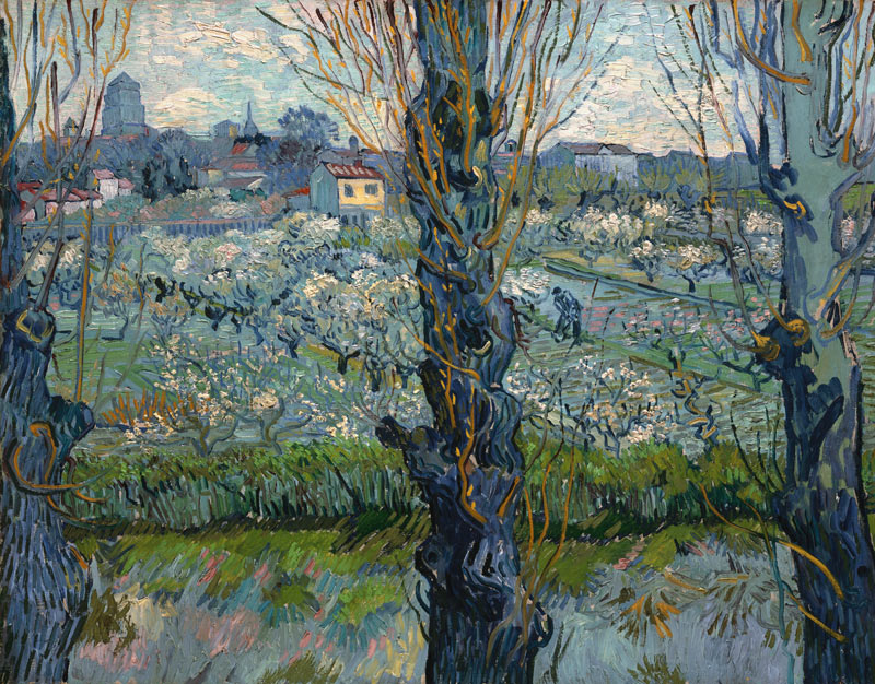 Blühender Obstgarten mit Blick auf Arles von Vincent van Gogh