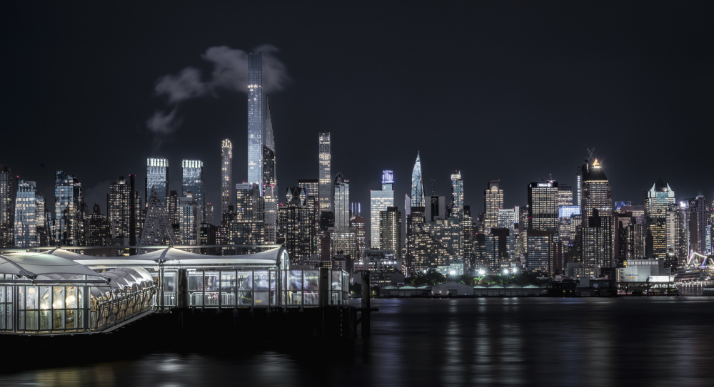 Manhattan Nocturne: Towers, River, and Clouds von Wei (David) Dai