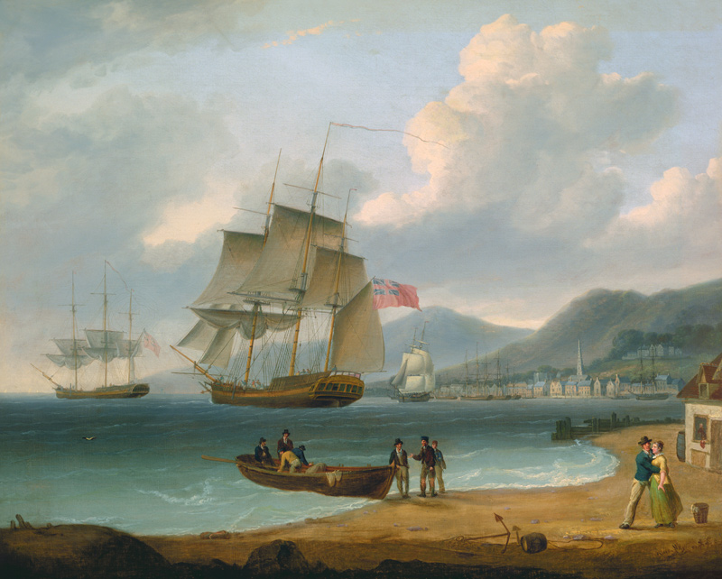 Merchant Ships Under Sail and at Anchor off a Town von William Anderson