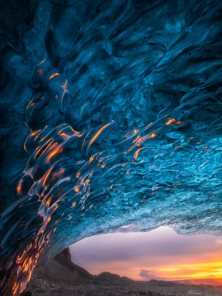 Flames Dancing in the Ice, blue ice cave in Iceland. von xiawenbin