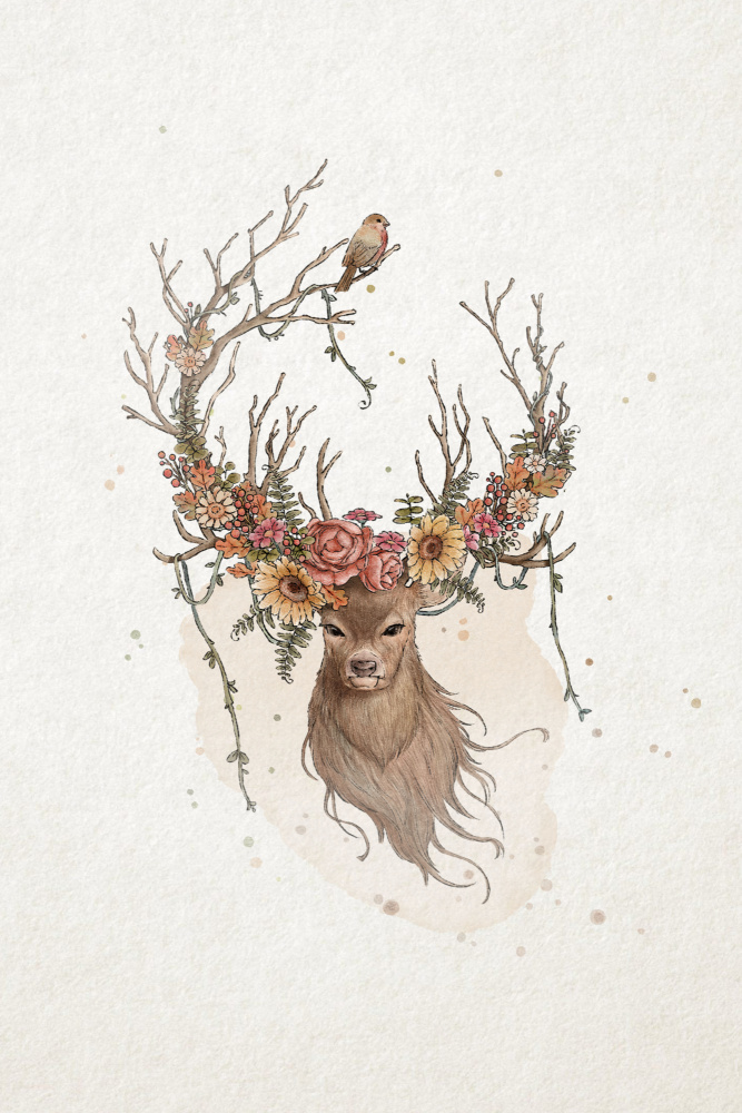 Deer and flowers von Xuan Thai