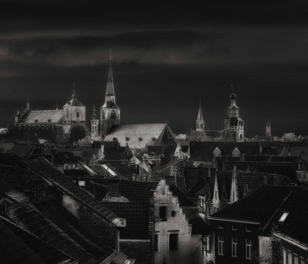 Bruges seen from the roof of the Kruispoort city gate von Yvette Depaepe